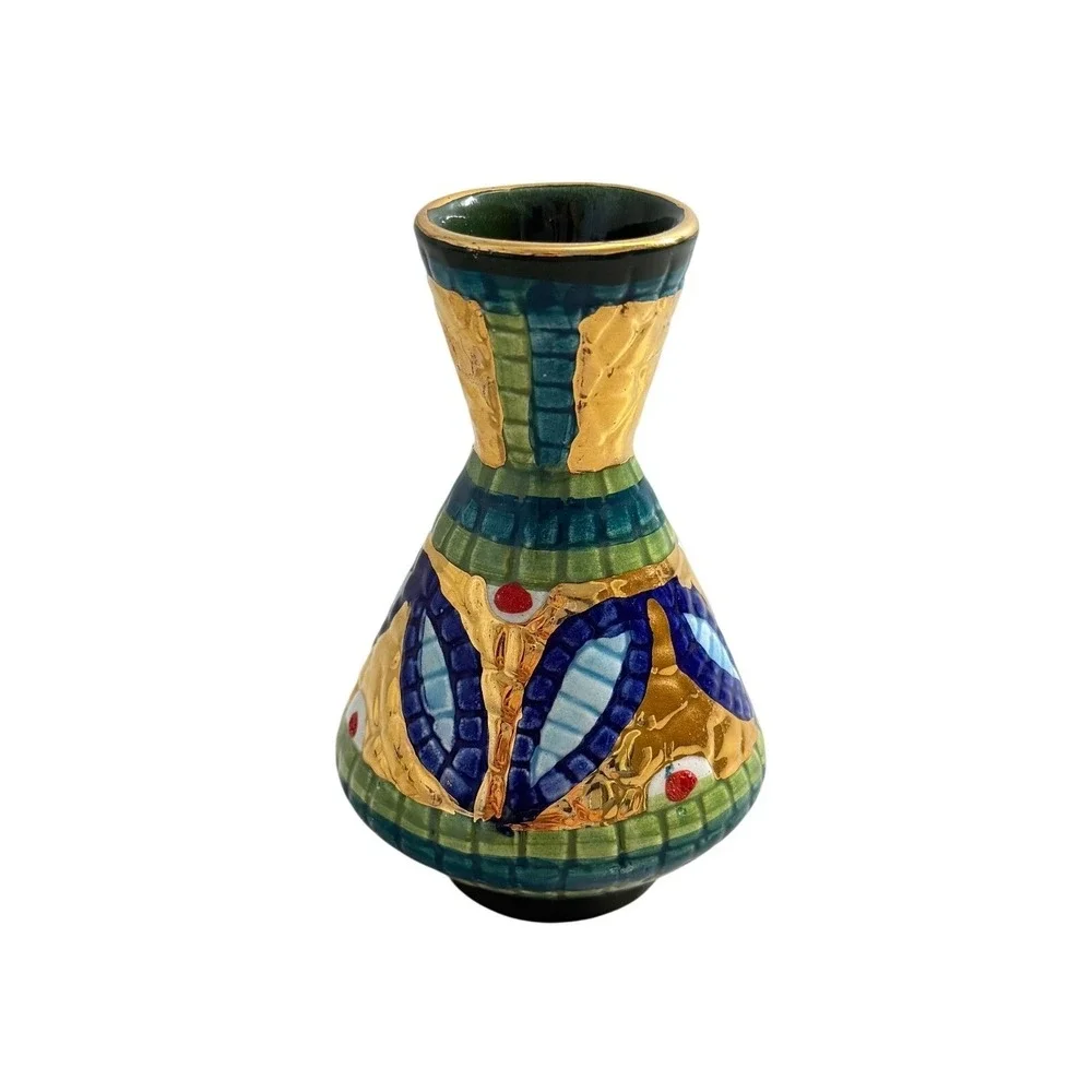 Lavorato A Mano Italian Pottery Bud‎ Vase Hand Painted 24K Gold Oro Zecchino 4